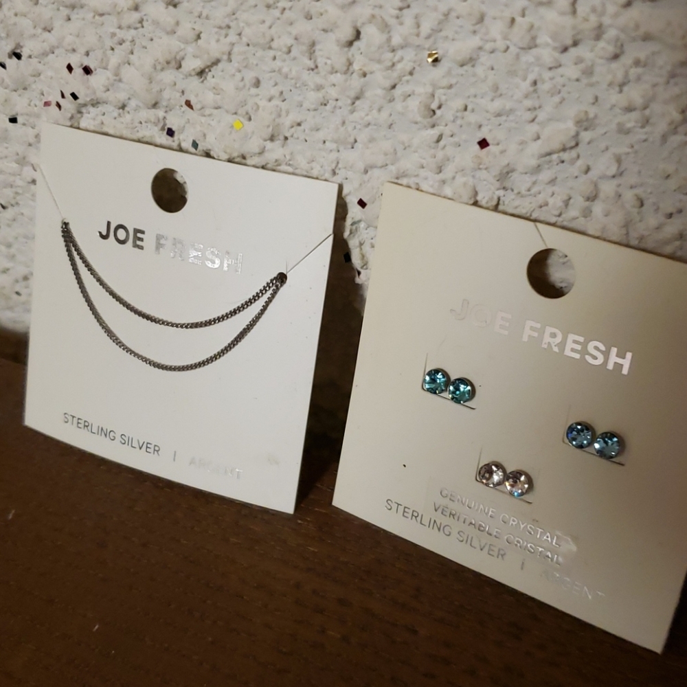 Joe Fresh Sterling Silver Stud Earrings + Chain